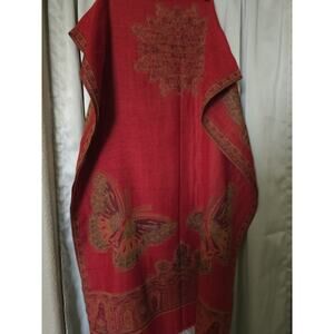 Rusty Red & Burnt Orange Pashmina & Silk Wrap Shawl Scarf‎ Butterflies Mandala